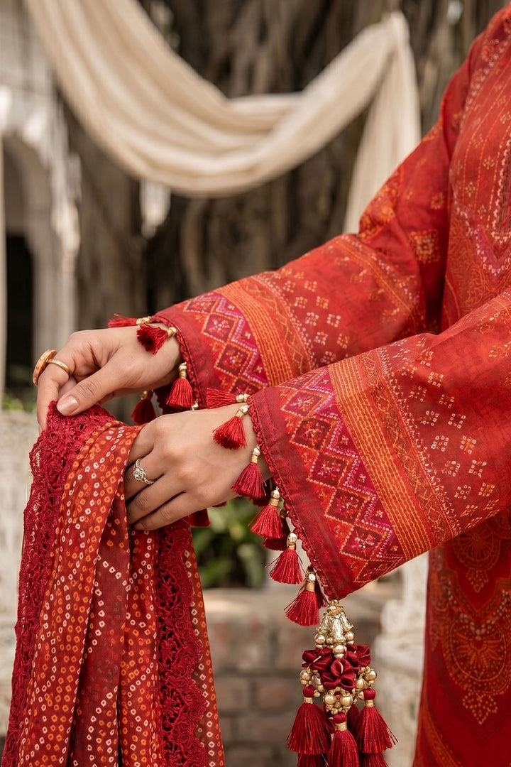 3 Piece Unstitched Orange Premium Lawn