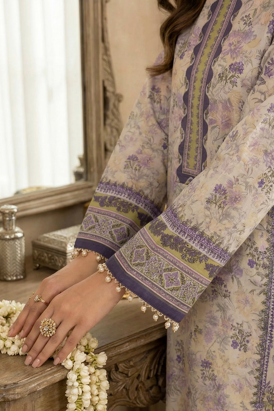 3 Piece Unstitched Pale Silver Premium Printed Lawn