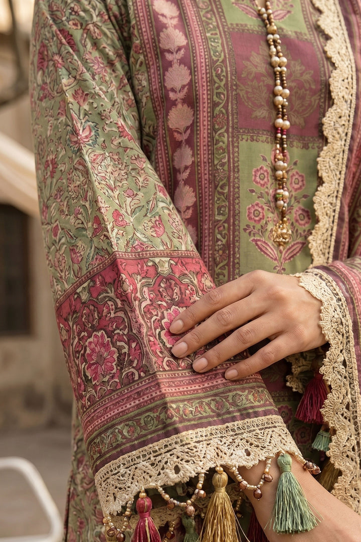 Olive Green 3 Piece Unstitched Premium Printed Lawn