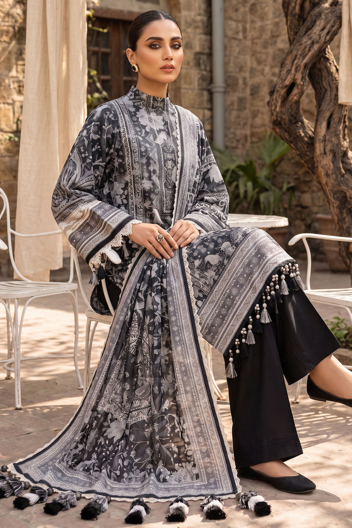 Black 3 Piece Unstitched Premium Printed Lawn