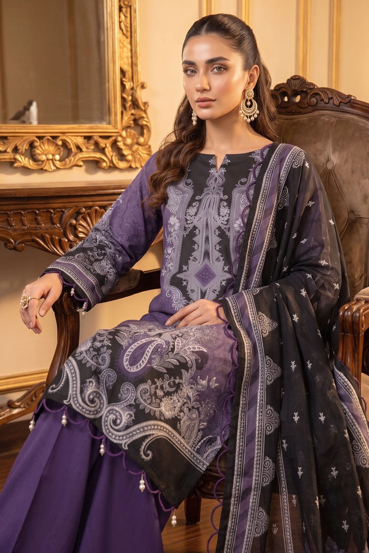Purple 3 Piece Unstitched Premium Printed Lawn