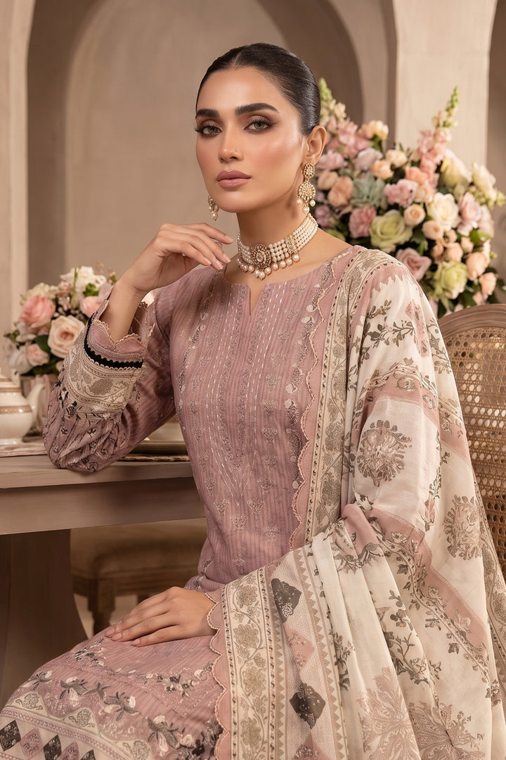 Dusty Pink 3 Piece Unstitched Premium Printed Lawn