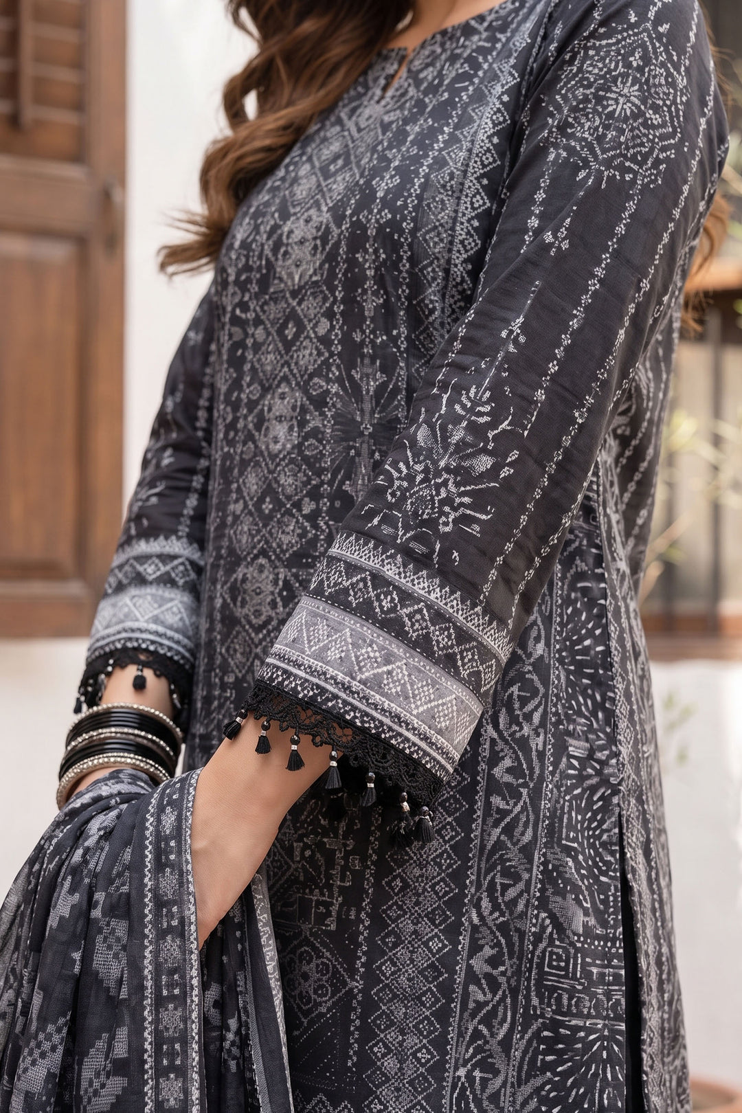 Black 3 Piece Unstitched Premium Printed Lawn