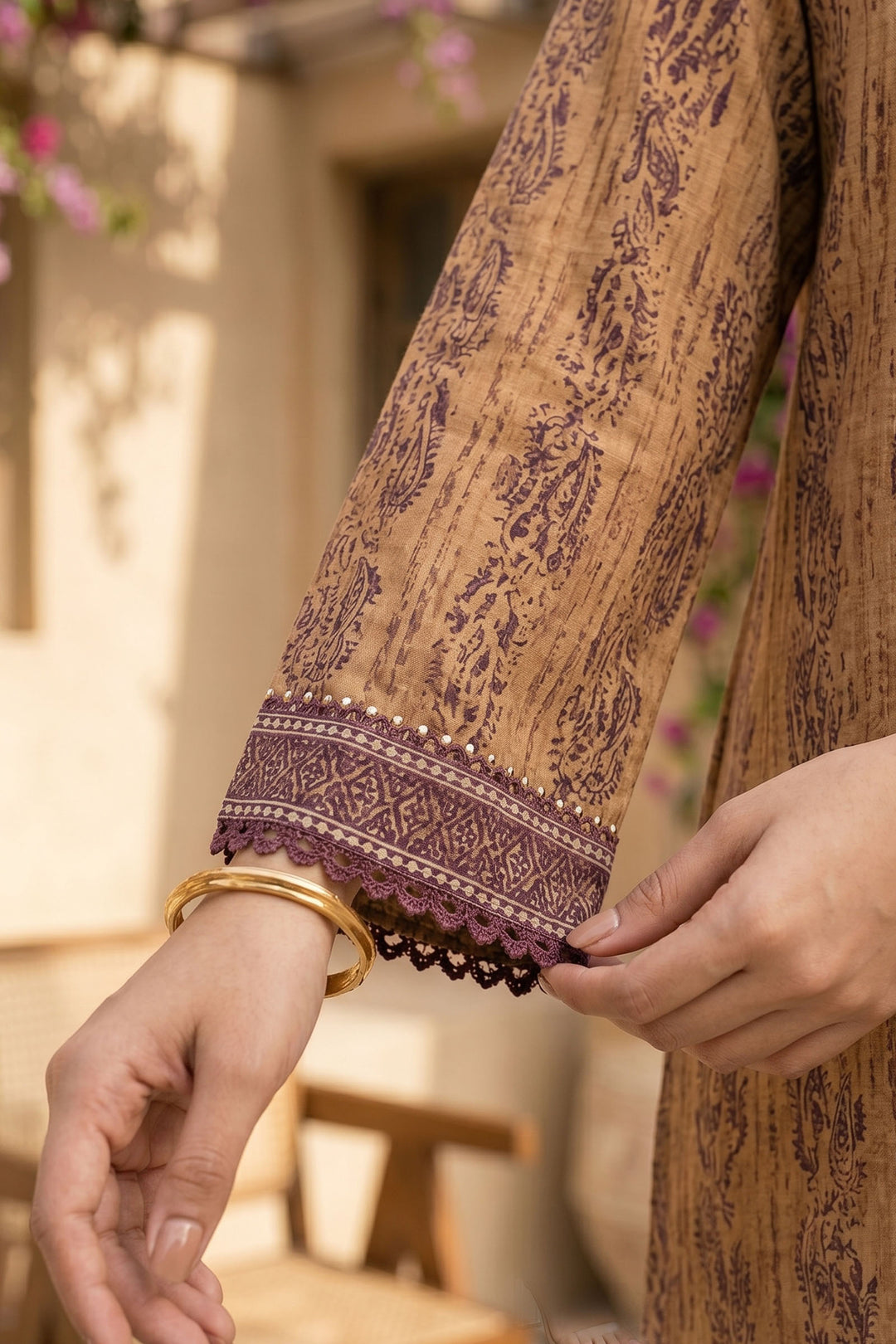 Dark Brown 2 Piece Unstitched Printed Cambric Co-Ord Set