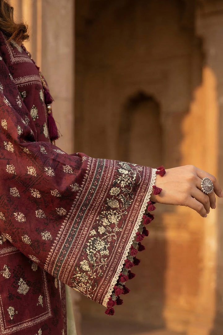3 Piece Unstitched Maroon Premium Printed Lawn