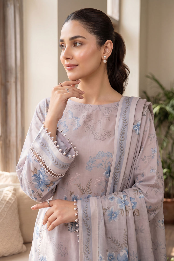 Smokey Gray 3 Piece Unstitched Premium Printed Lawn