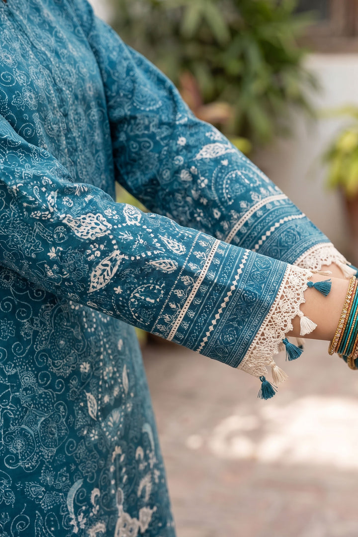 Blue 3 Piece Unstitched Premium Printed Lawn