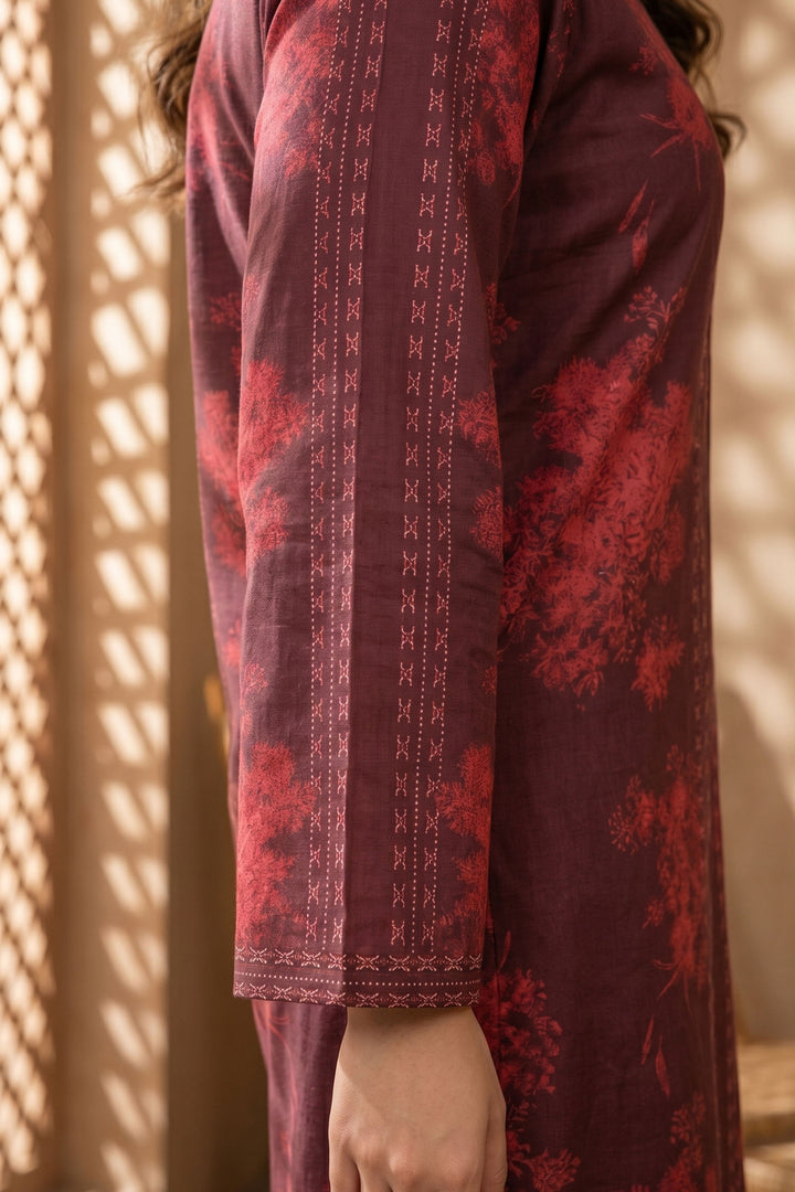 Maroon 2 Piece Unstitched Printed Cambric Co-Ord Set