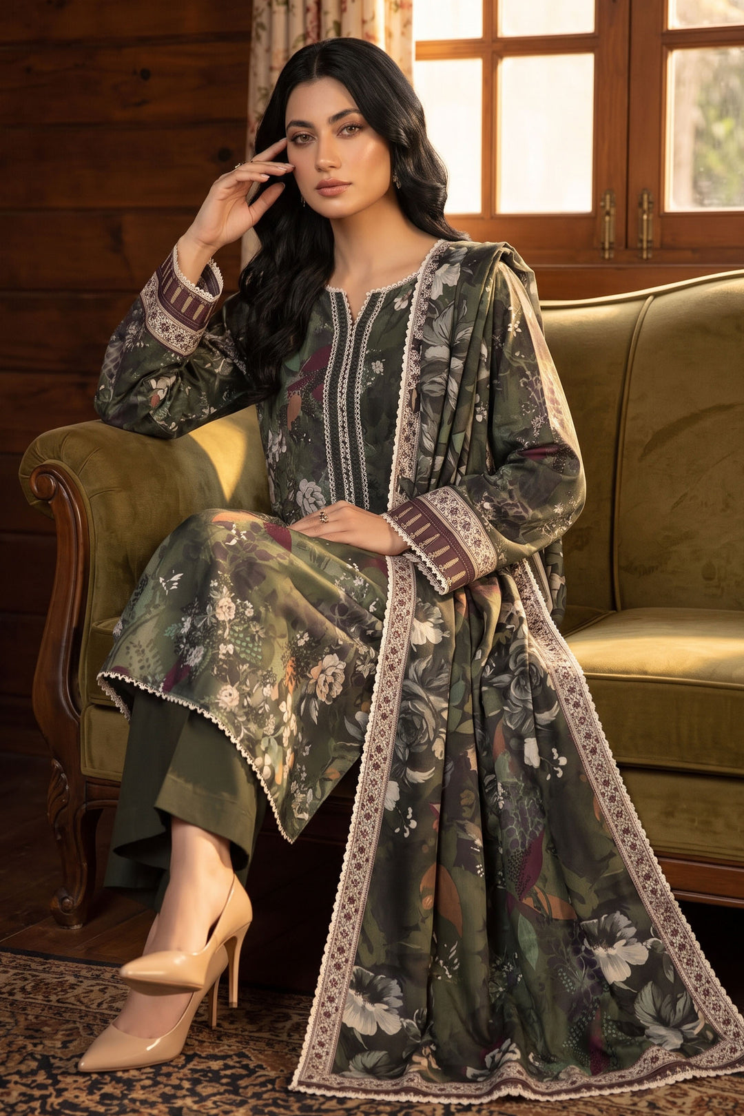 3 Piece Unstitched Dark Green Premium Linen