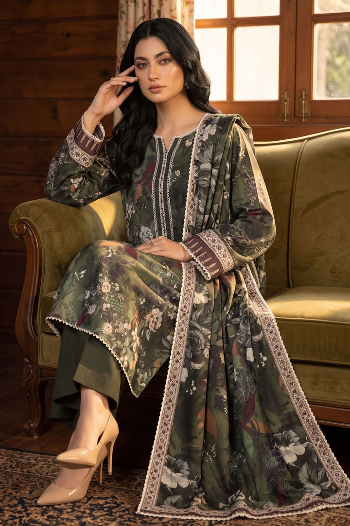 3 Piece Unstitched Dark Green Premium Linen