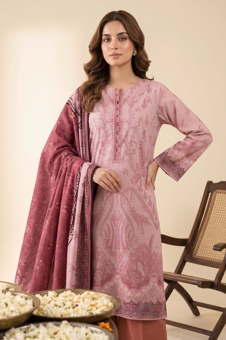 3 Piece Unstitched Tea Pink Khaddar