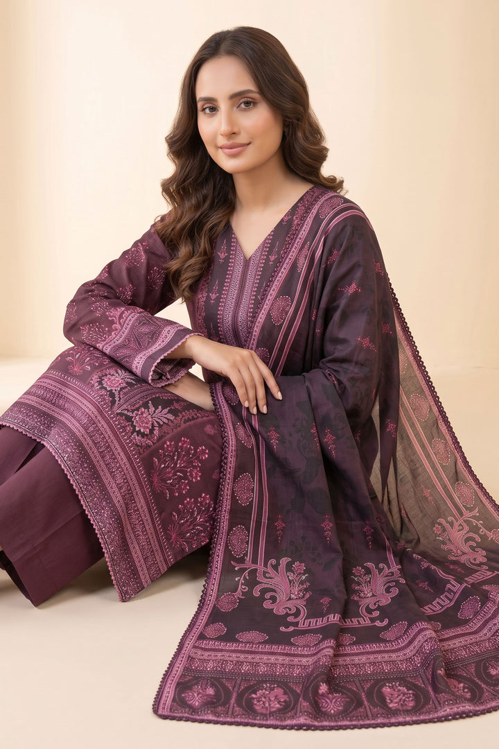 3 Piece Unstitched Plum Premium Linen