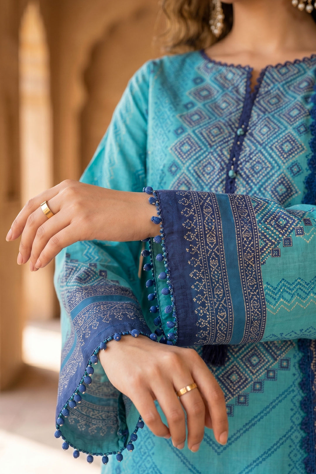 3 Piece Unstitched Blue Premium Lawn