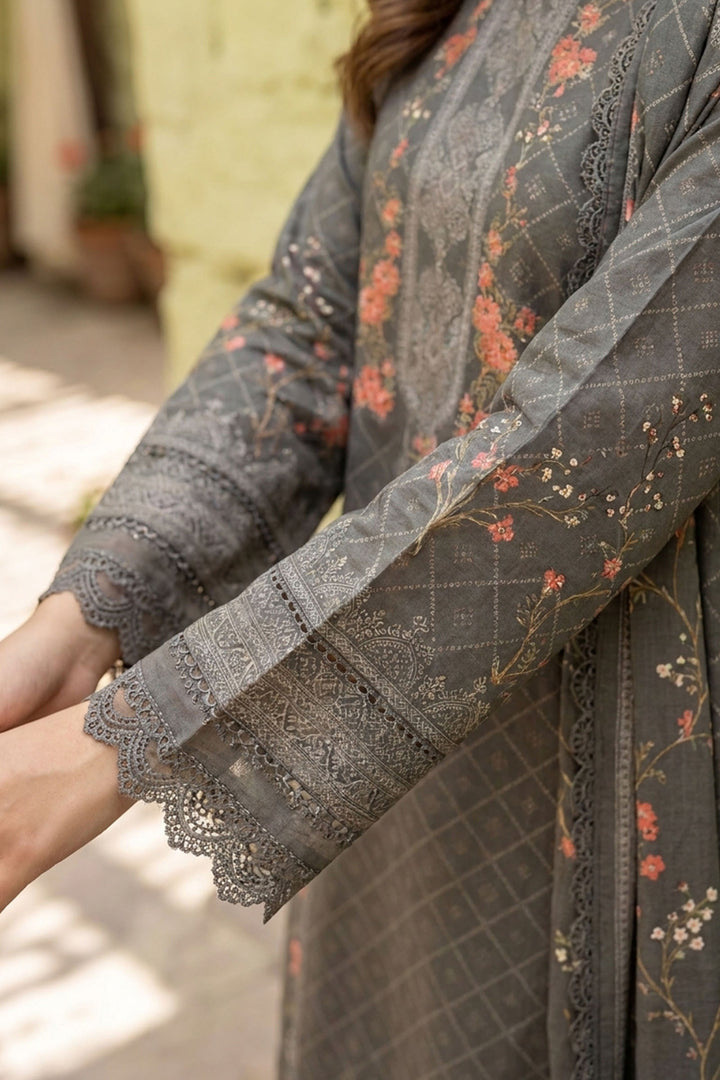 Dark Gray 3 Piece Unstitched Premium Printed Lawn
