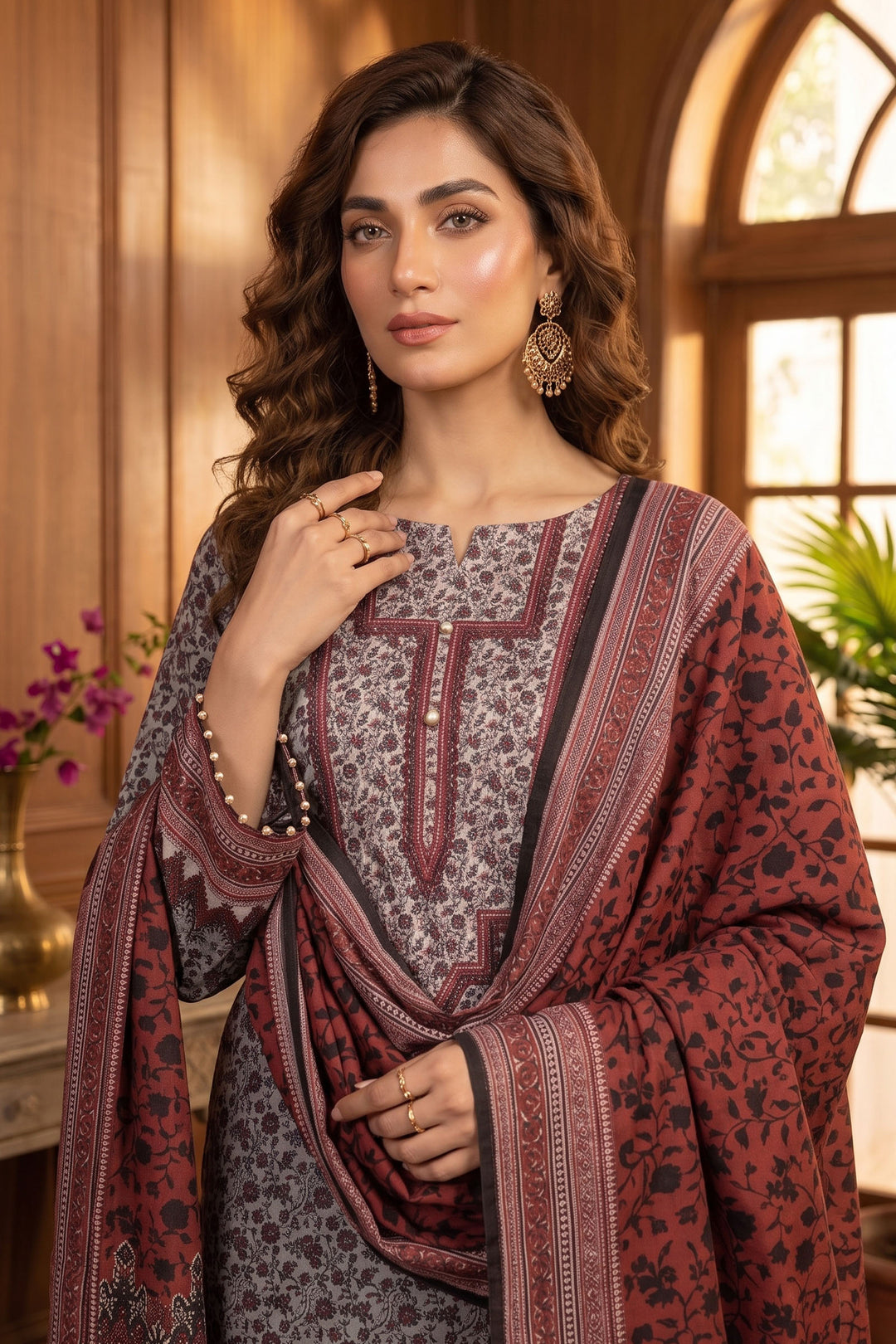 Gray 3 Piece Unstitched Premium Printed Lawn