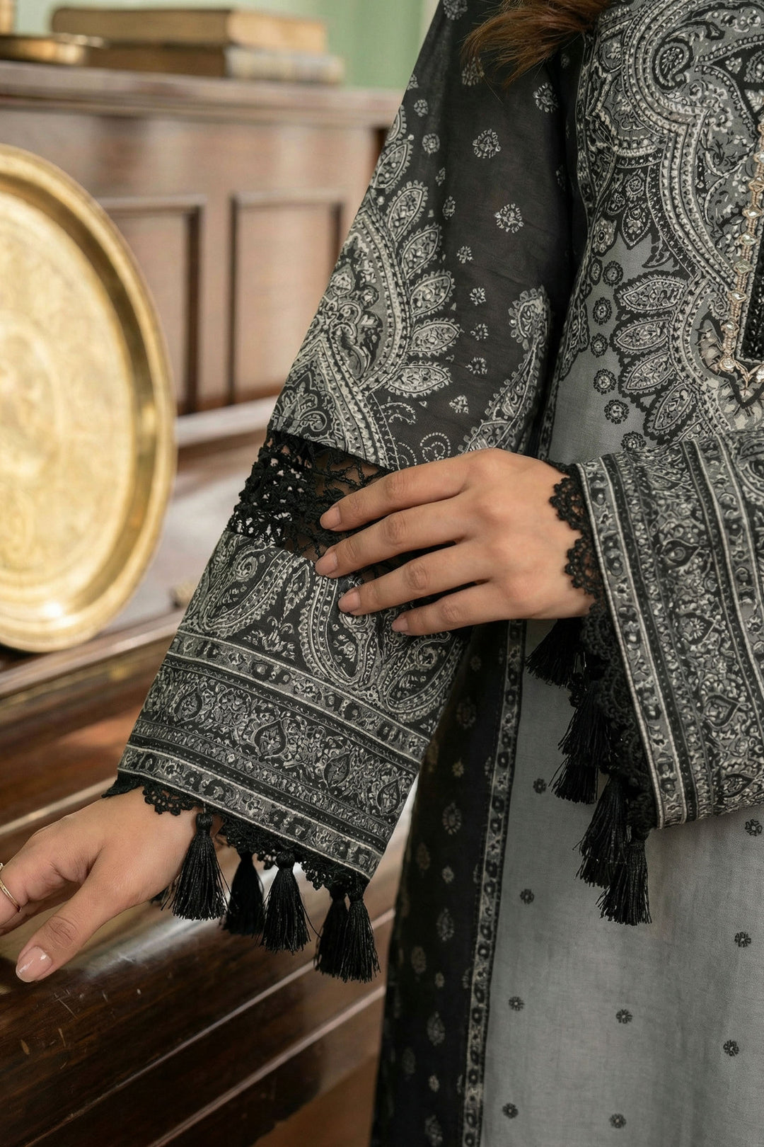 Black 3 Piece Unstitched Premium Printed Lawn