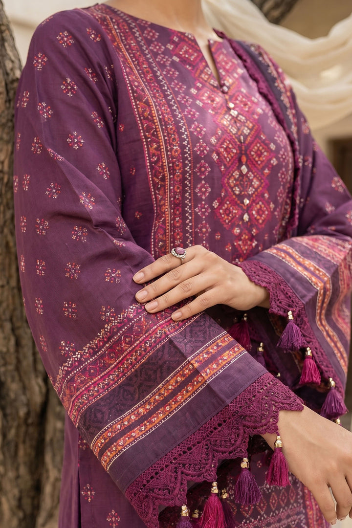 Dark Raspberry 3 Piece Unstitched Premium Printed Lawn