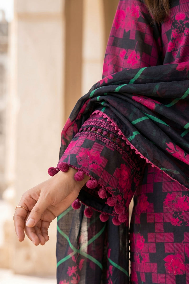 3 Piece Unstitched Maroon Premium Lawn
