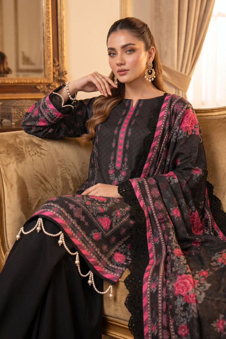Black 3 Piece Unstitched Premium Printed Lawn