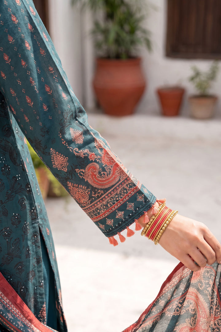 Charcoal Blue 3 Piece Unstitched Premium Printed Lawn