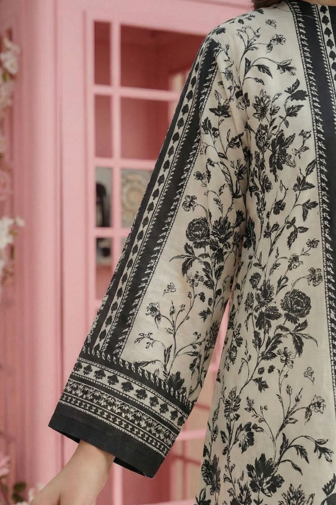 Black 2 Piece Unstitched Printed Cambric Co-Ord Set