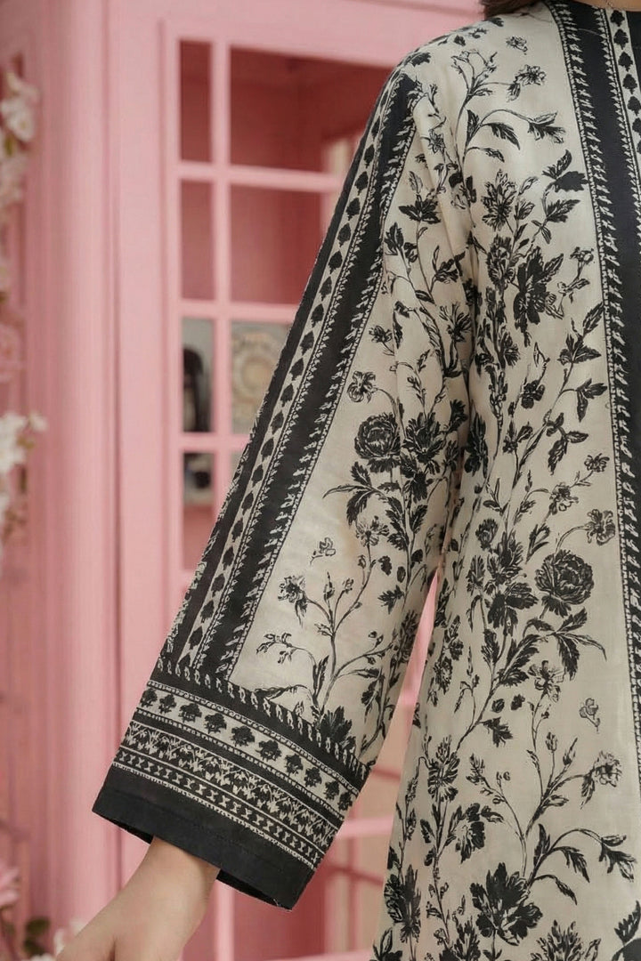 Black 2 Piece Unstitched Printed Cambric Co-Ord Set
