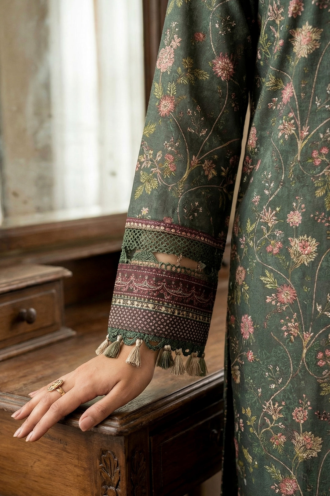 3 Piece Unstitched Feldgrau Green Premium Printed Lawn