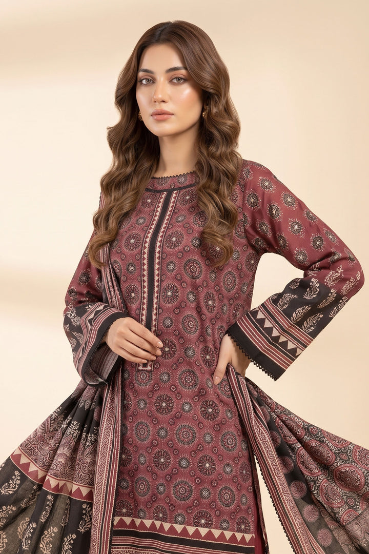 3 Piece Unstitched Maroon Premium Linen