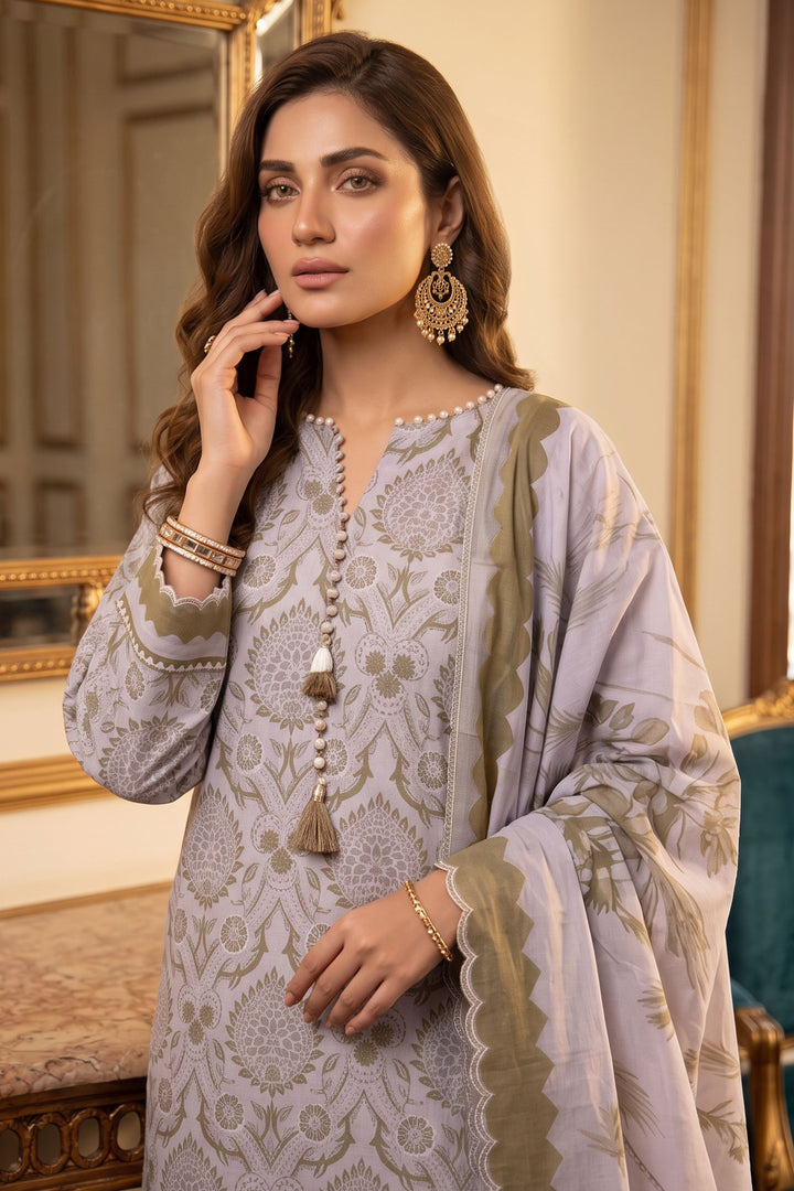 Purple Gray 3 Piece Unstitched Premium Printed Lawn