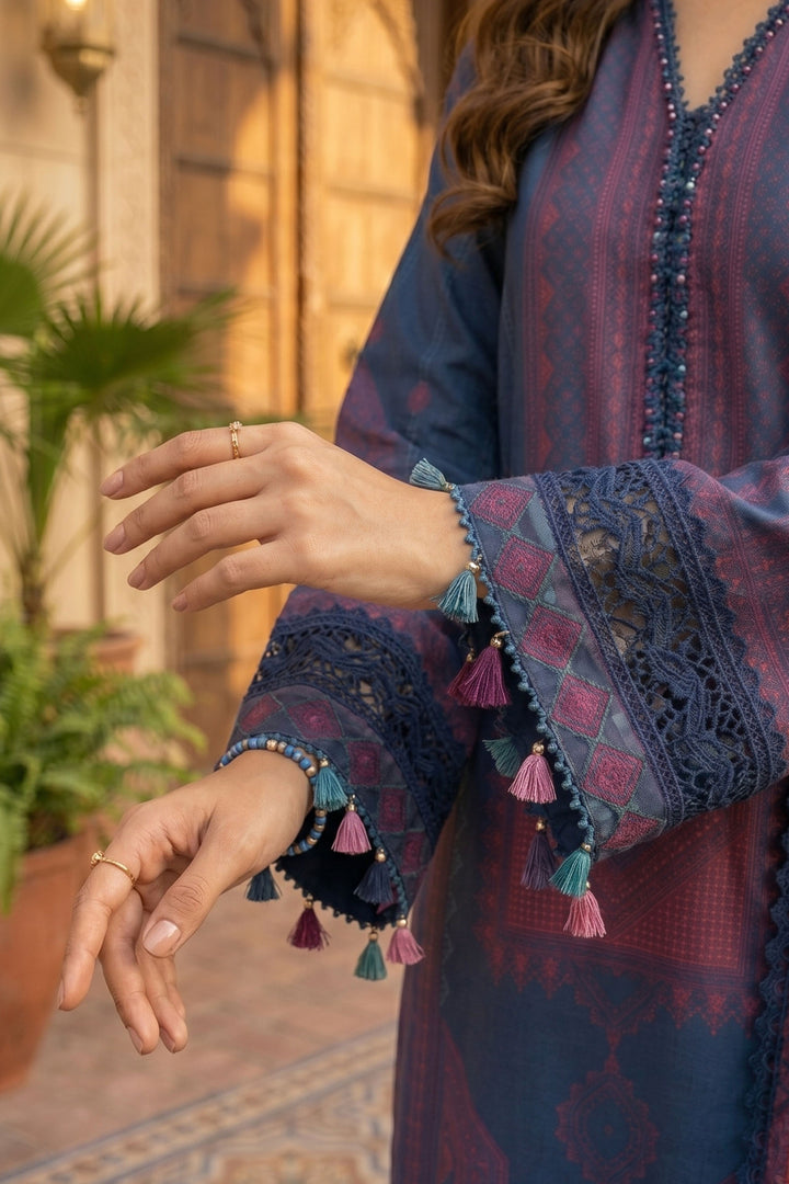 3 Piece Unstitched Rust Blue Premium Lawn