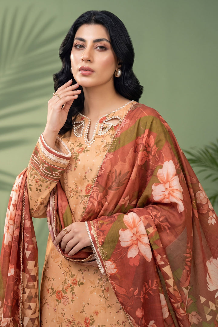 3 Piece Unstitched Orange Premium Linen
