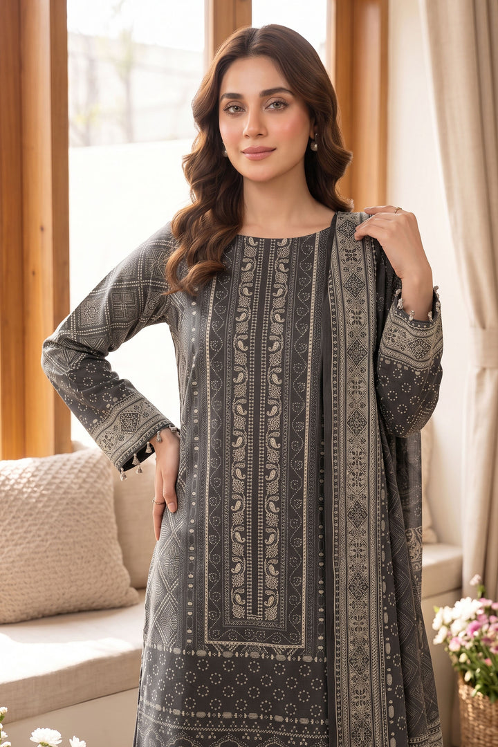 Black 3 Piece Unstitched Premium Printed Lawn