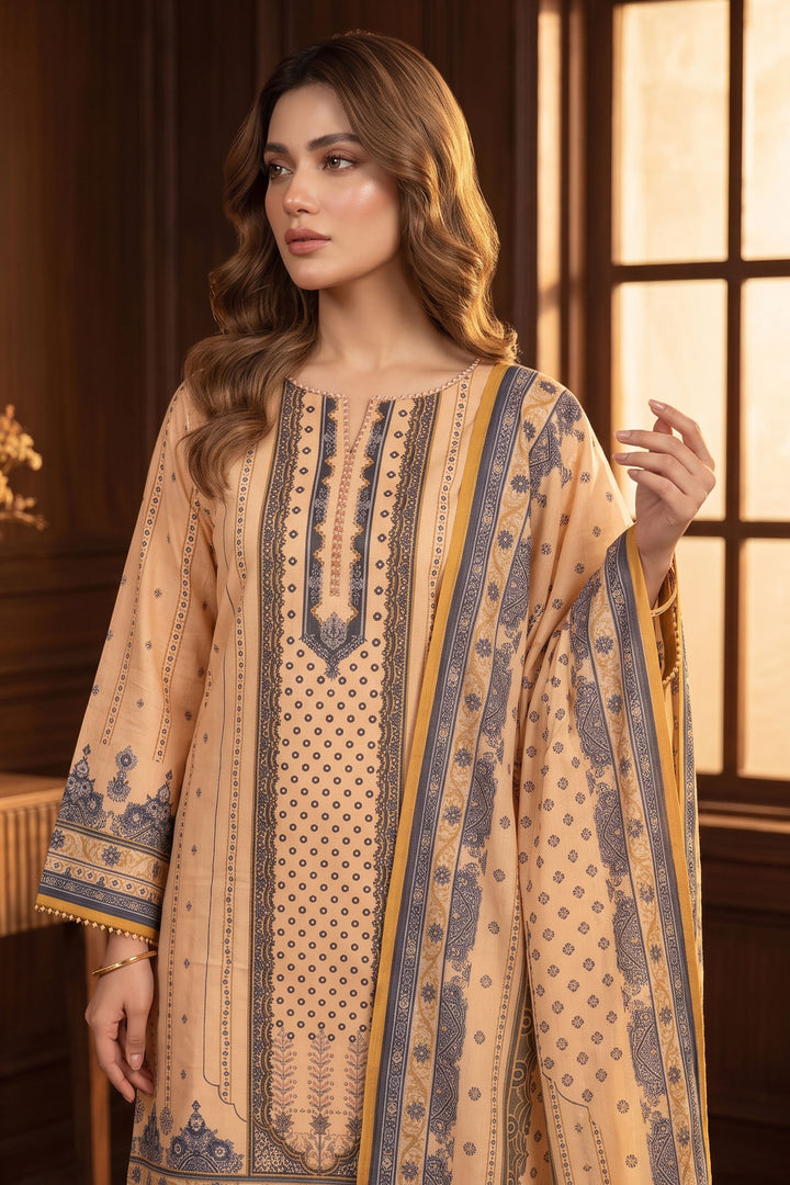 Peach 3 Piece Unstitched Premium Printed Lawn