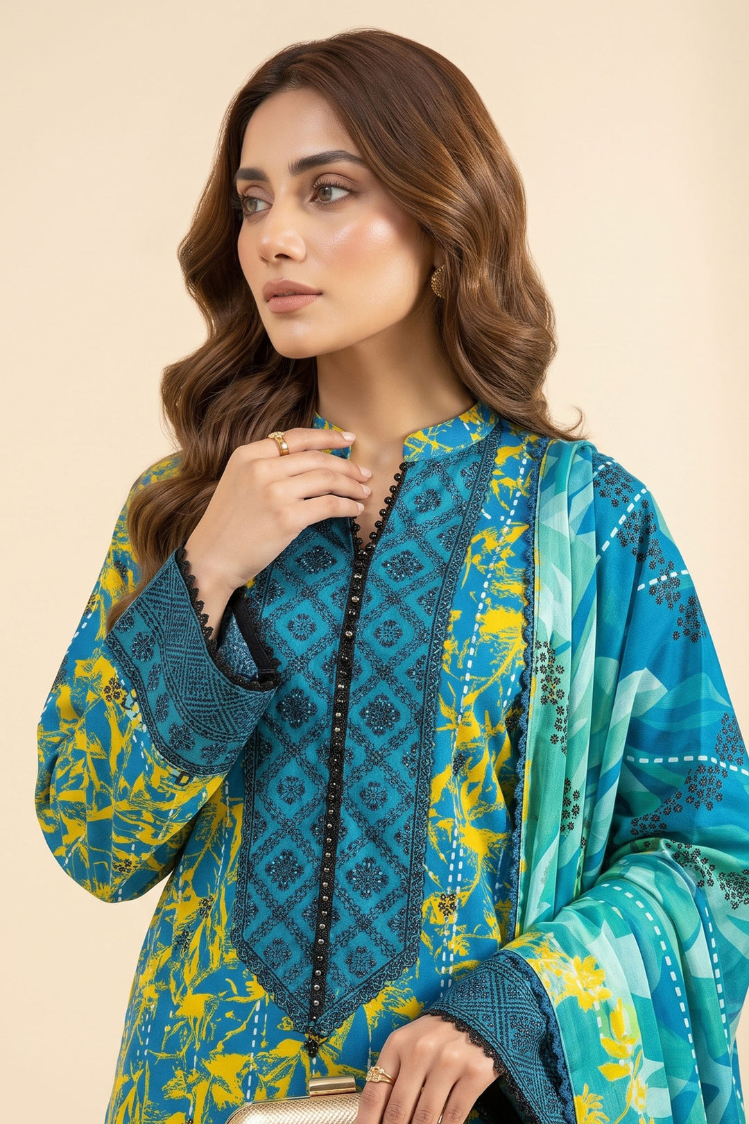 3 Piece Unstitched Azure Blue Premium Linen