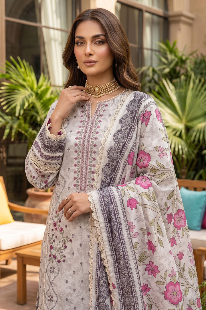 Light Gray 3 Piece Unstitched Premium Printed Lawn