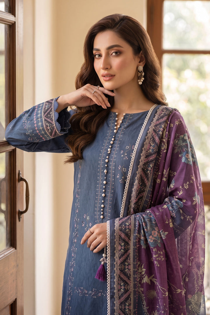 Blue 3 Piece Unstitched Premium Printed Lawn