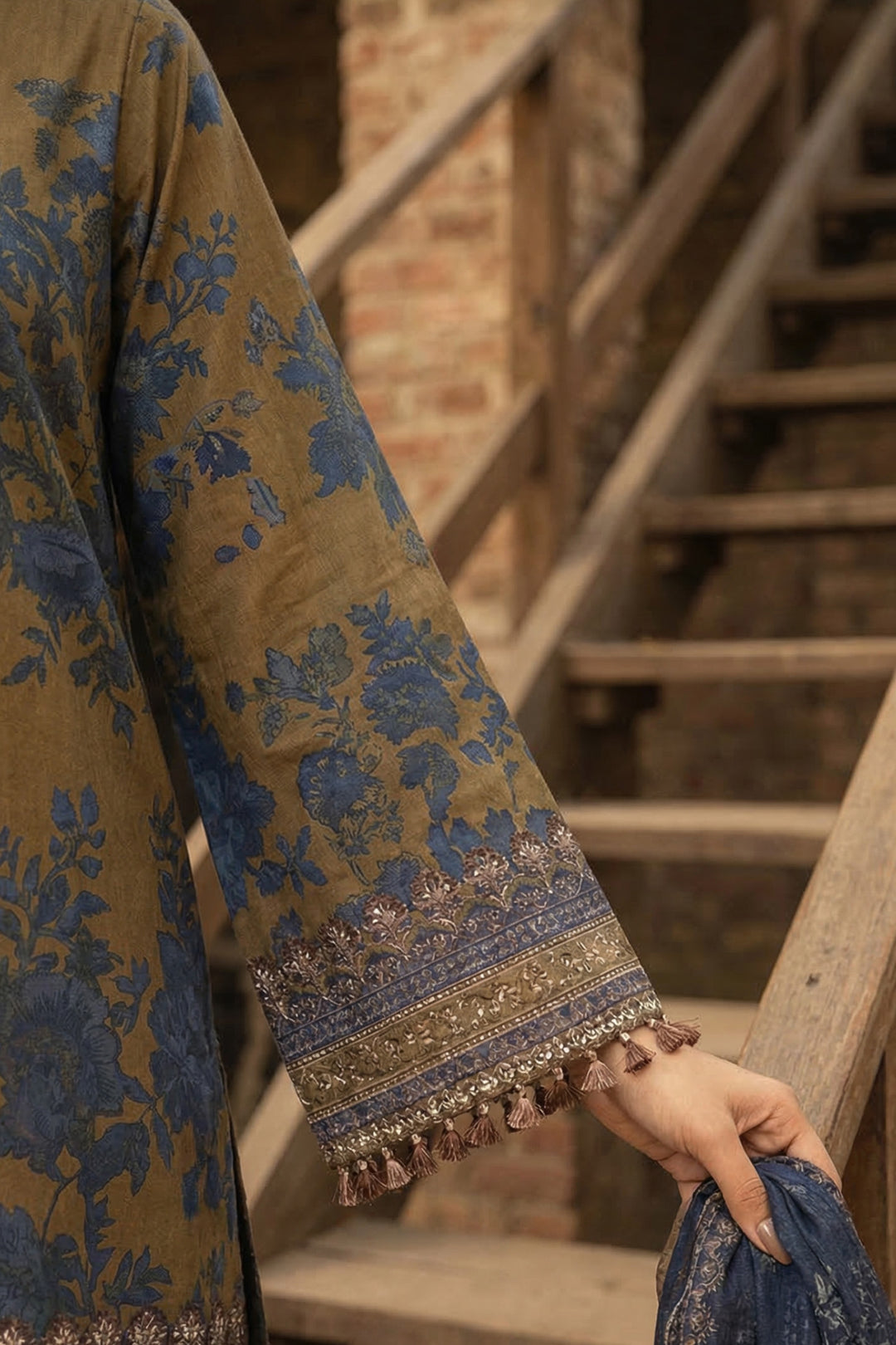 3 Piece Unstitched Brown Premium Printed Lawn