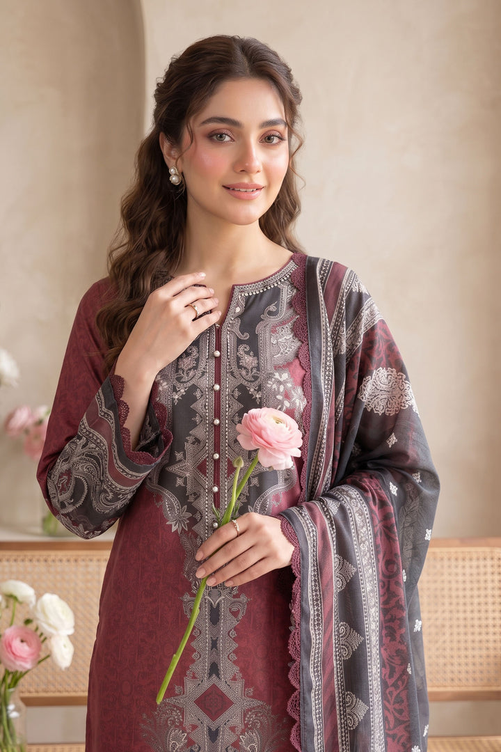 Red Wine 3 Piece Unstitched Premium Printed Lawn