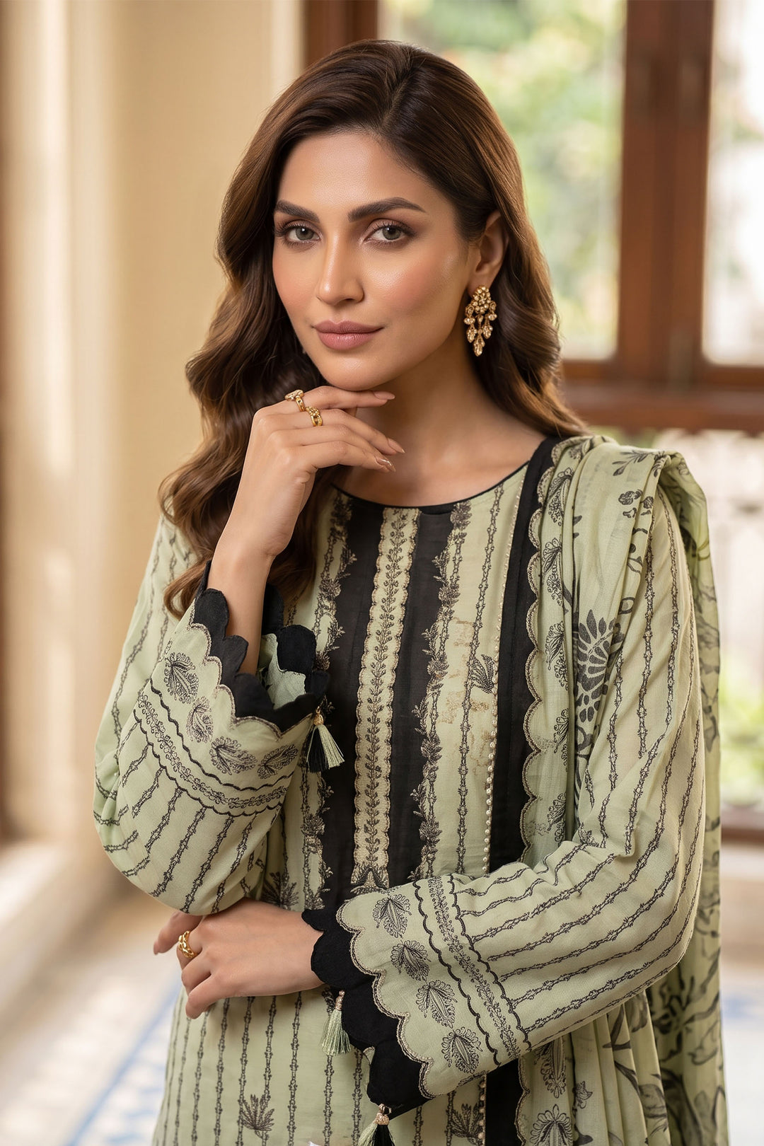 Light Green 3 Piece Unstitched Premium Printed Lawn