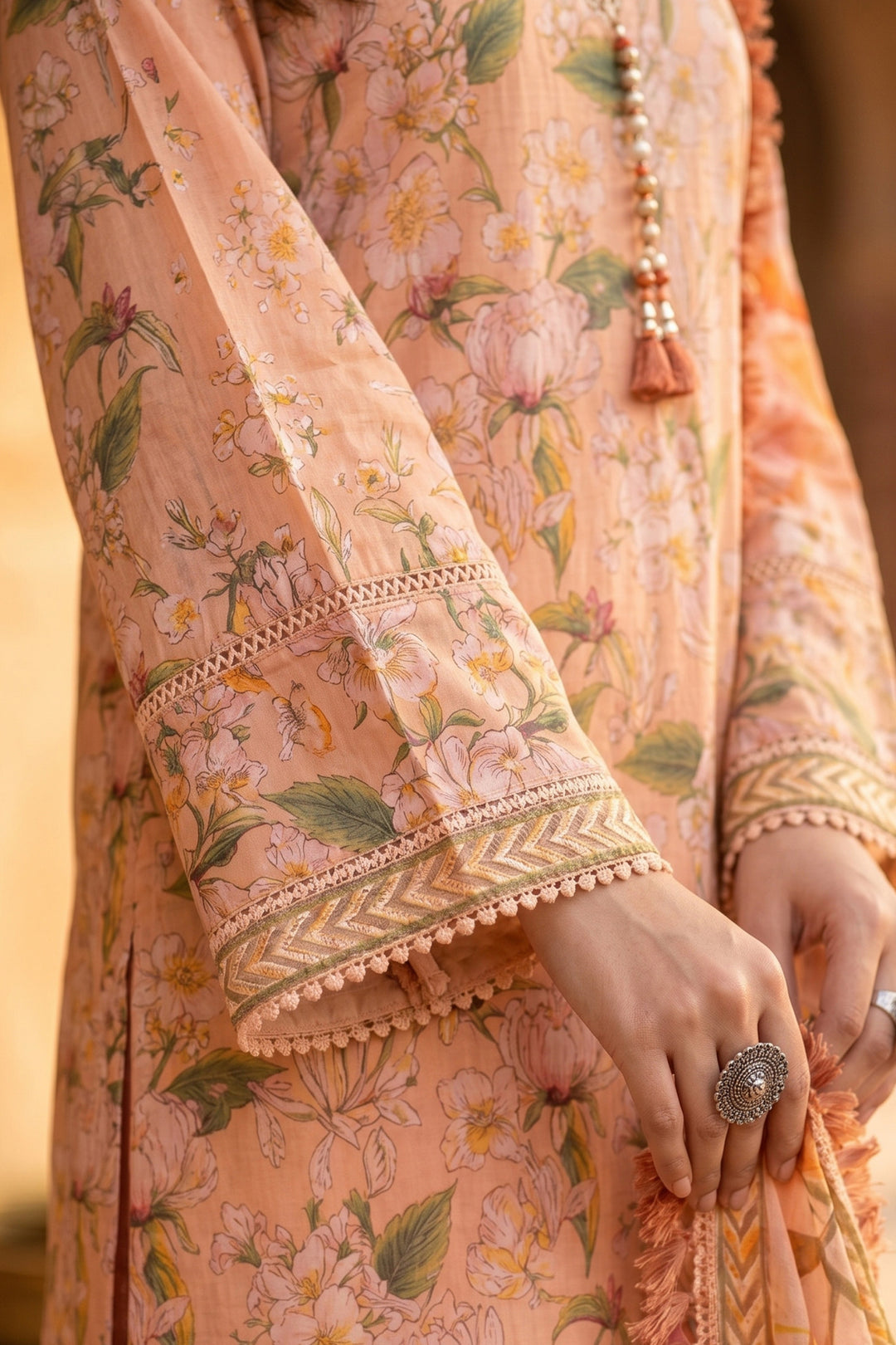 3 Piece Unstitched Peach Premium Lawn
