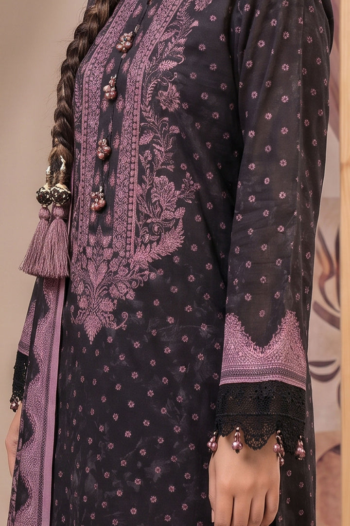 Black 3 Piece Unstitched Premium Printed Lawn