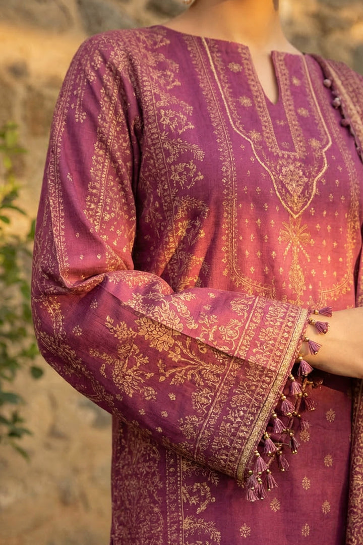 3 Piece Unstitched Dark Raspberry Premium Printed Lawn