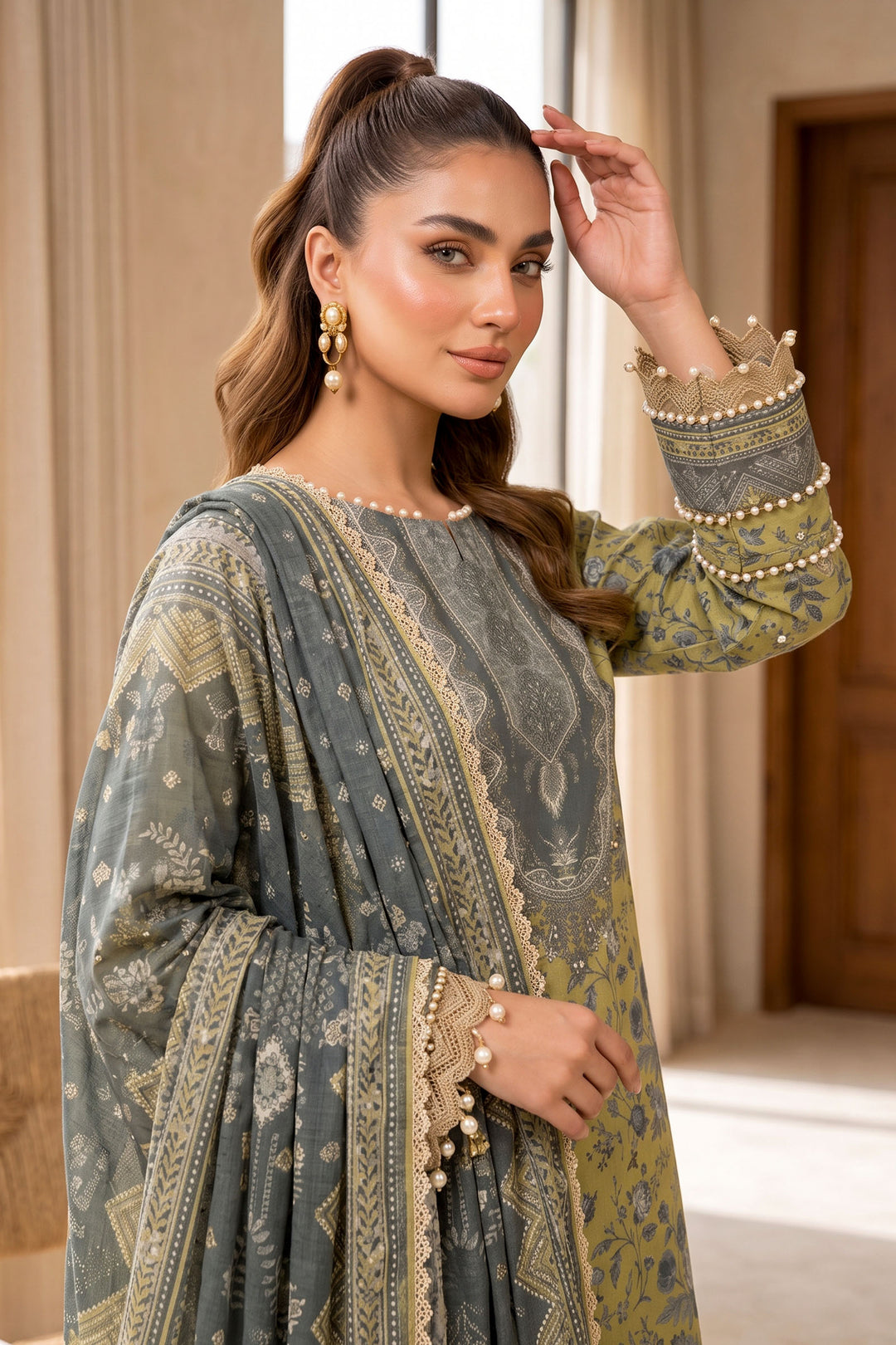 Yellow 3 Piece Unstitched Premium Printed Lawn