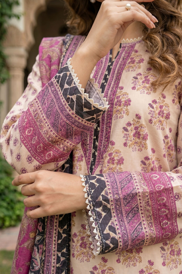 3 Piece Unstitched Beige Premium Lawn