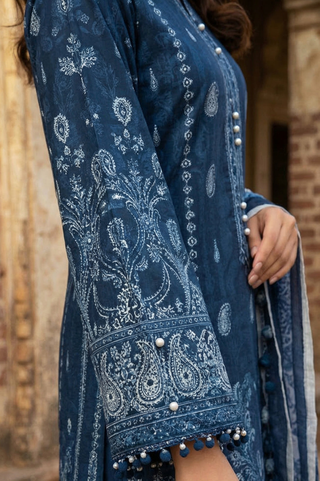 3 Piece Unstitched Blue Premium Printed Lawn