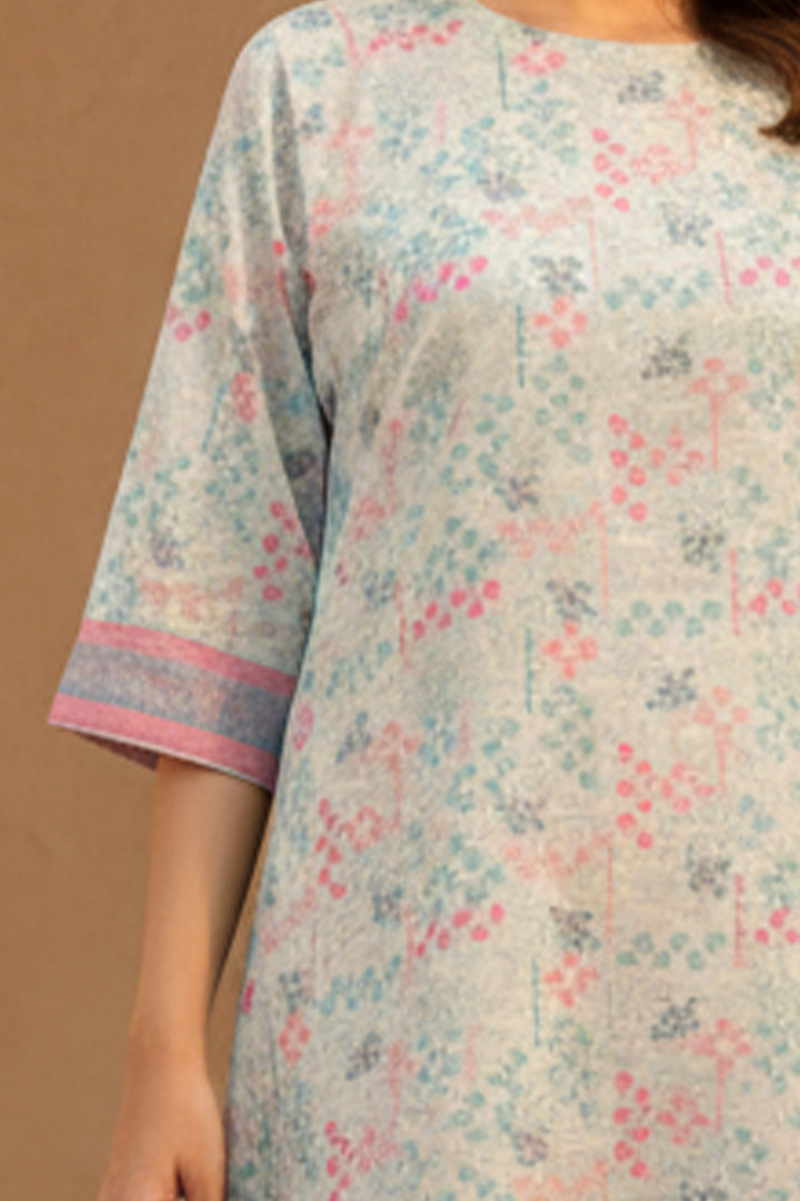 Pastel Gray 2 Piece Unstitched Printed Cambric Co-Ord Set