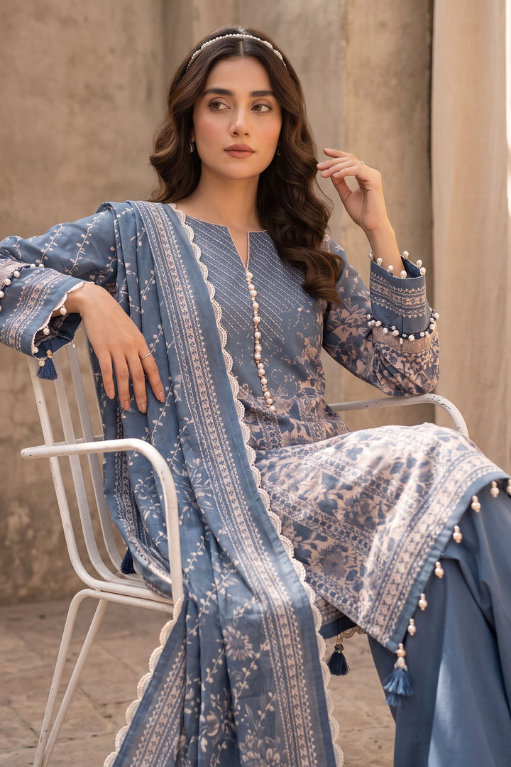 Charcoal Blue 3 Piece Unstitched Premium Printed Lawn