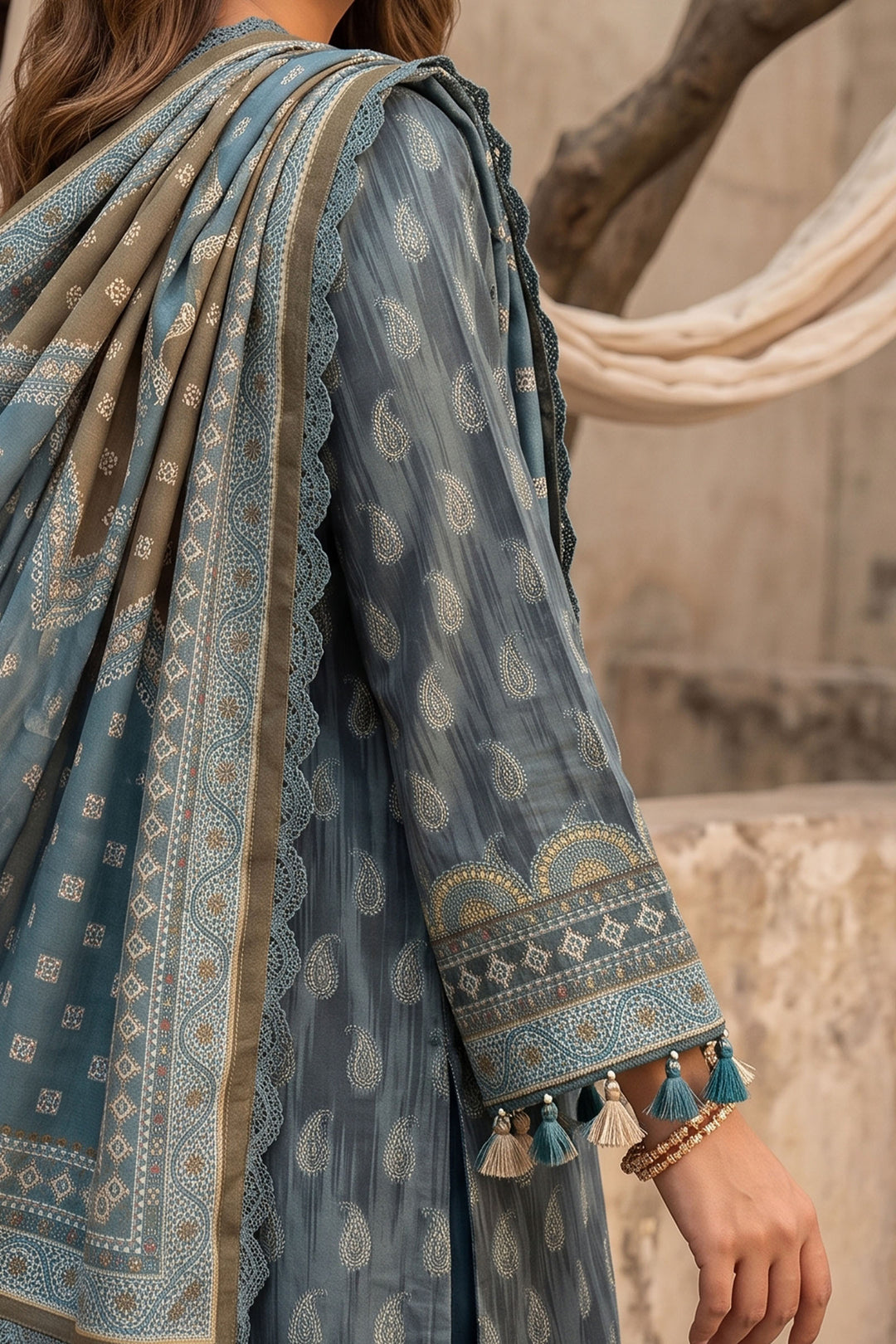Dark Slate Grey 3 Piece Unstitched Premium Printed Lawn