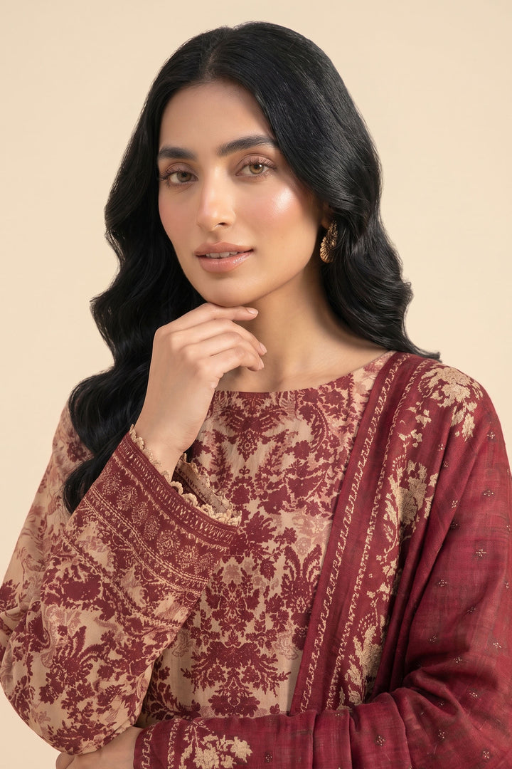 3 Piece Unstitched Beige Premium Linen