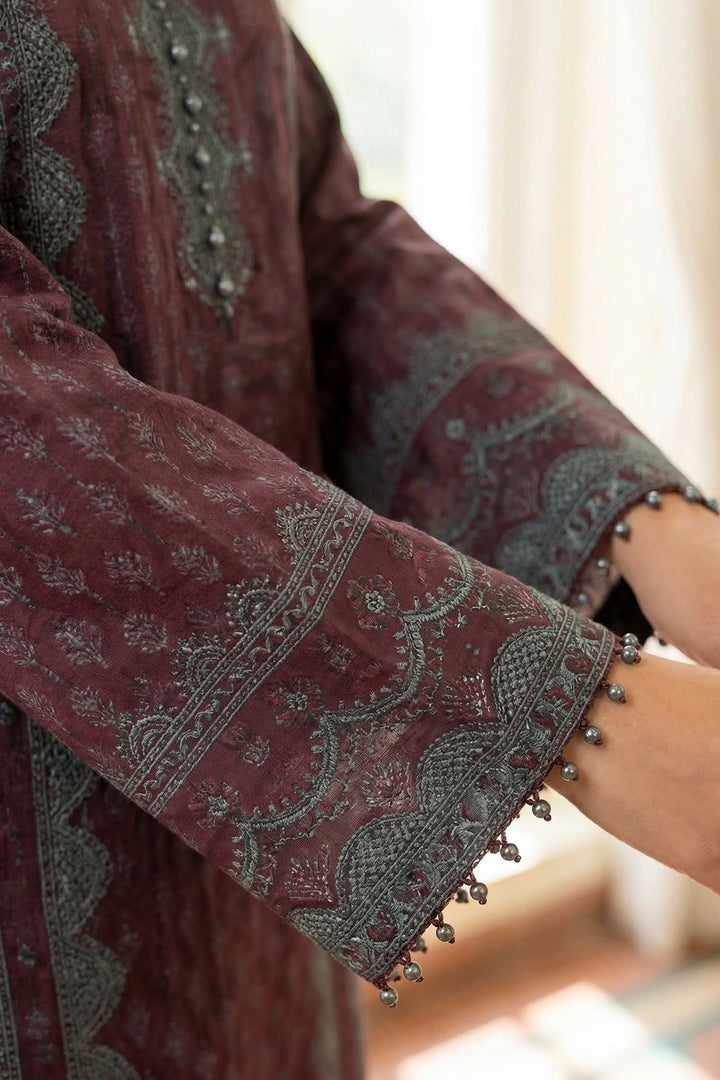 3 Piece Unstitched Deep Coffee Premium Printed Lawn